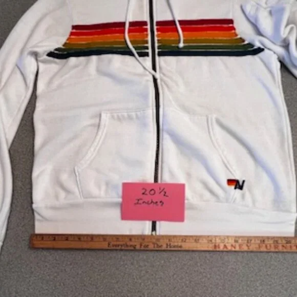 Aviator Nation White Hoodie with Blue and Orange Stripes - Picture 7 of 10